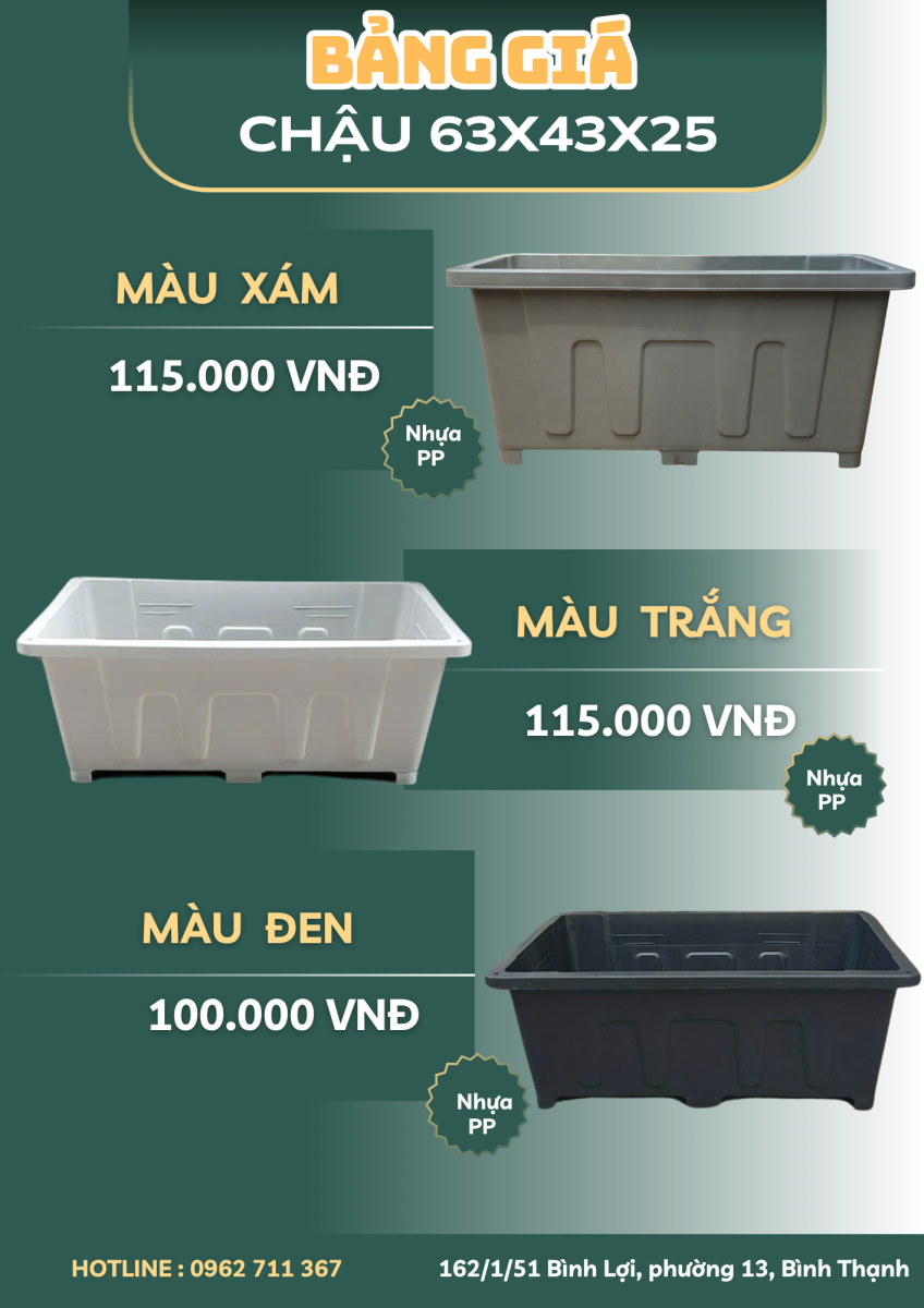 báo giá chậu nhưa trồng rau 63x43x25