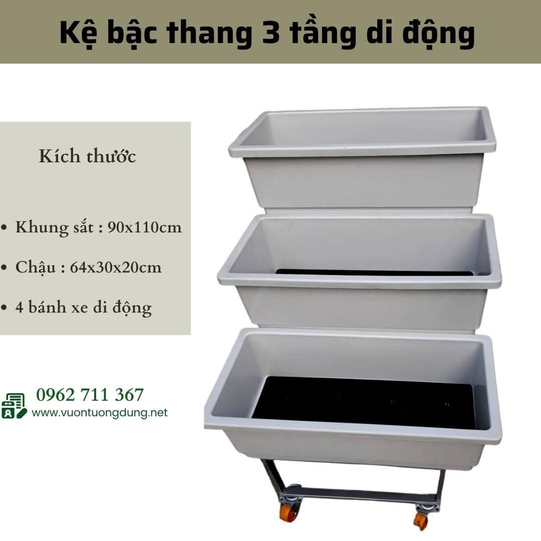 kệ trồng rau 3 tầng có bánh xe 